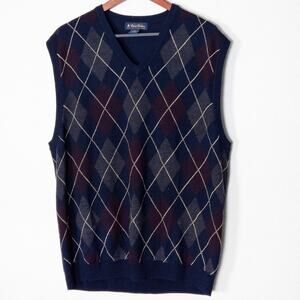Brooks Brothers Sweater Vest Navy Argyle Merino Wool Size XL Old Money